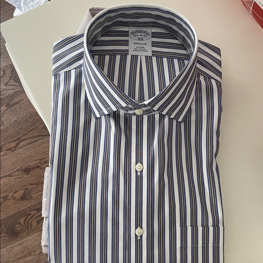 Brooks Brothers Navy and White Striped Dress Shirt